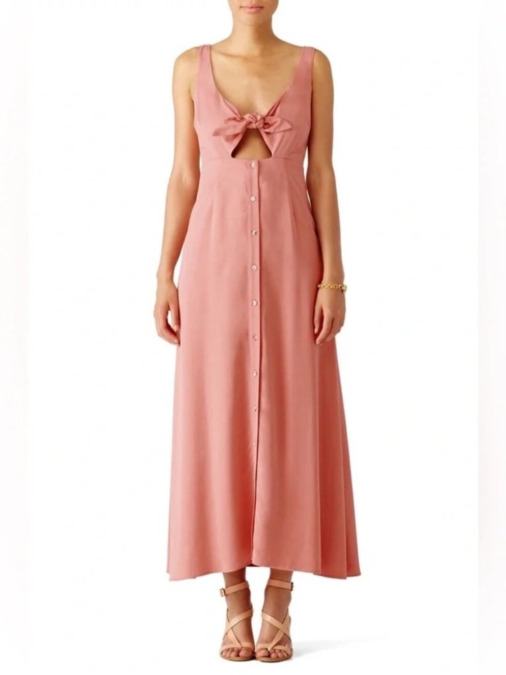 Mara Hoffman Peach Tie-Front Button Midi Dress